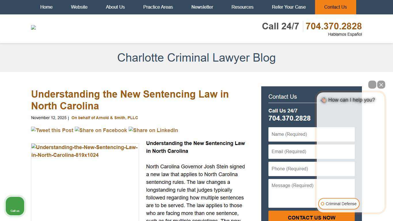 Understanding the New Sentencing Law in North Carolina — Charlotte Criminal Lawyer Blog — November 12, 2025