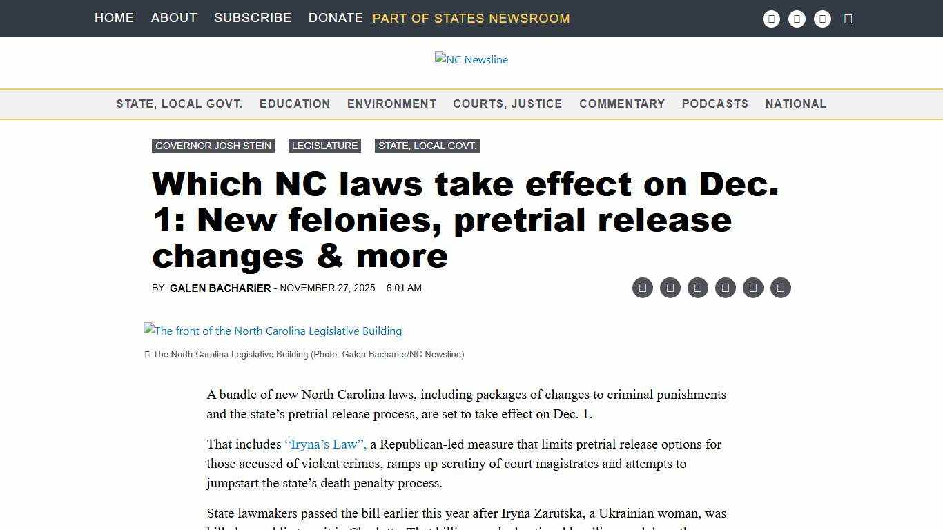 New North Carolina laws take effect Dec. 1 • NC Newsline