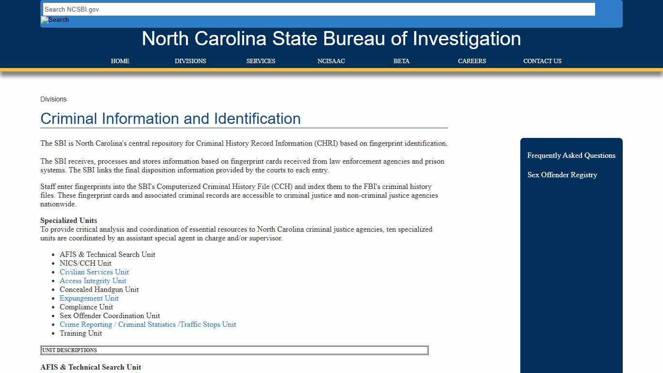 NCSBI - Criminal Information and Identification